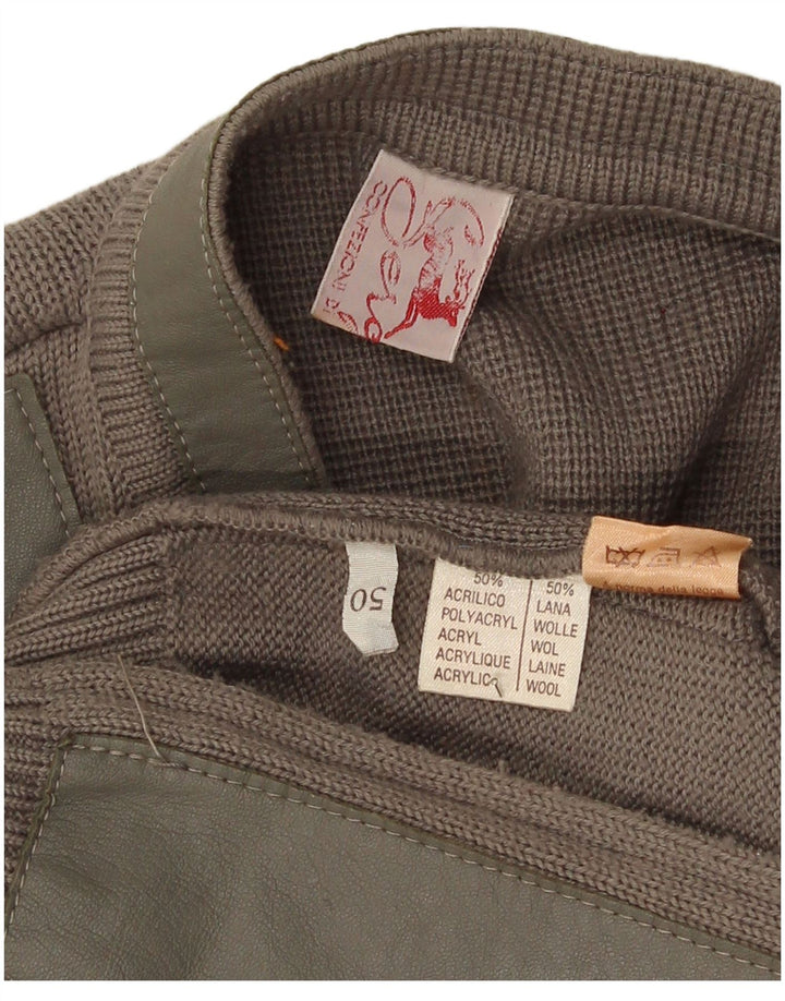 Vintage Mens Cardigan Suéter IT 50 Acrílico Marrón Medio