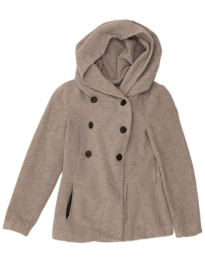 Zara Mujer Chaquetón Con Capucha UK 40 Small Lana Gris