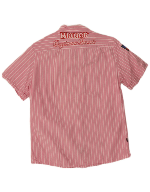 Blauer Hombre Camisa Estampada De Manga Corta De Algodón A Rayas Rosa Grande