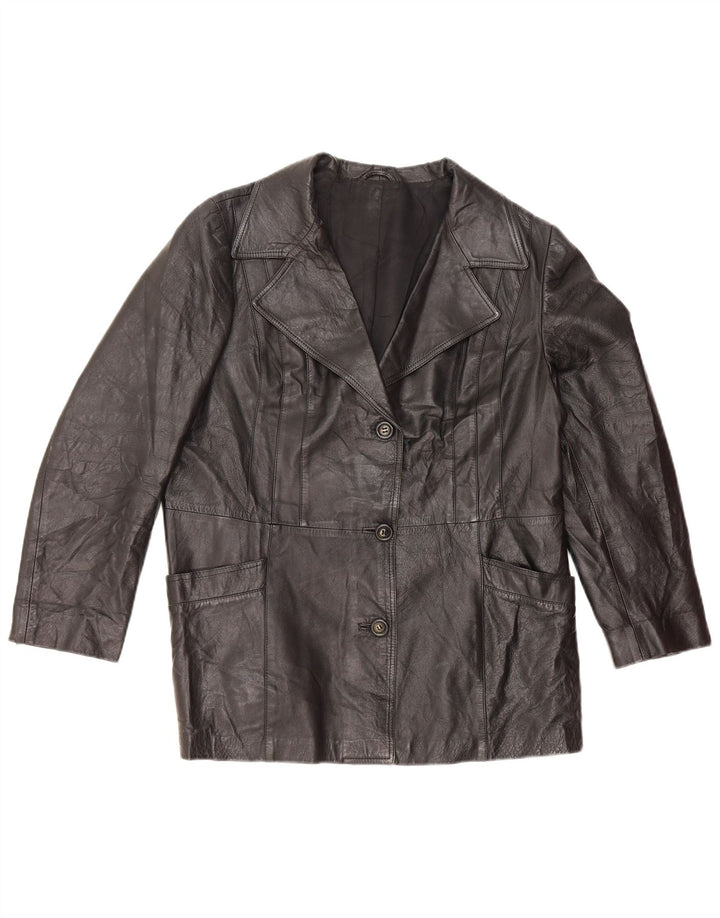 Chaqueta de cuero napa para mujer UK 44 Mediano Negro