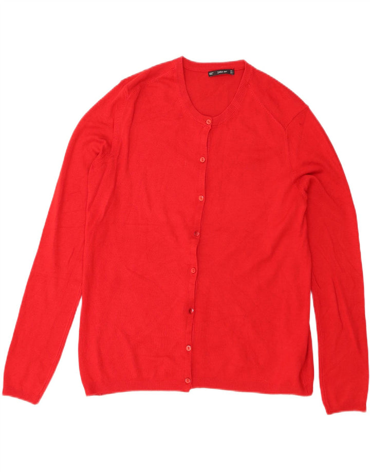 Zara Mujer Cárdigan Suéter UK 44 Grande Viscosa Roja