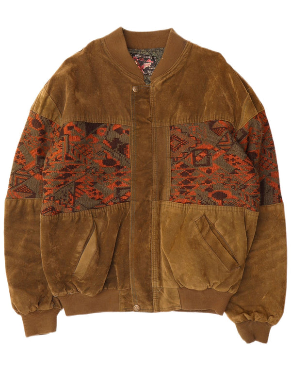 Vintage hombres ante bomber chaqueta Reino Unido 44 2XL caqui geométrico