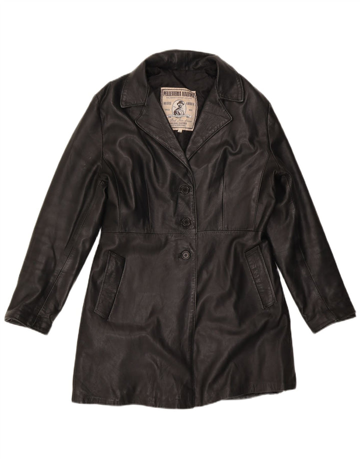 Abrigo de cuero vintage para mujer IT 46 Cuero negro grande