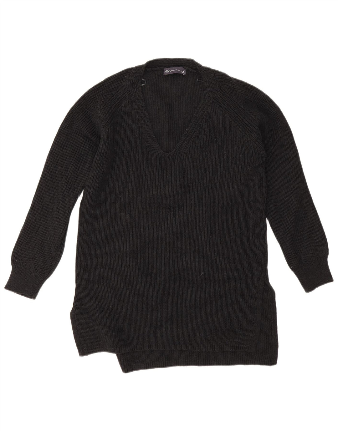 Marks & Spencer Suéter tipo jersey de gran tamaño con cuello en V para mujer UK 10 Small Negro