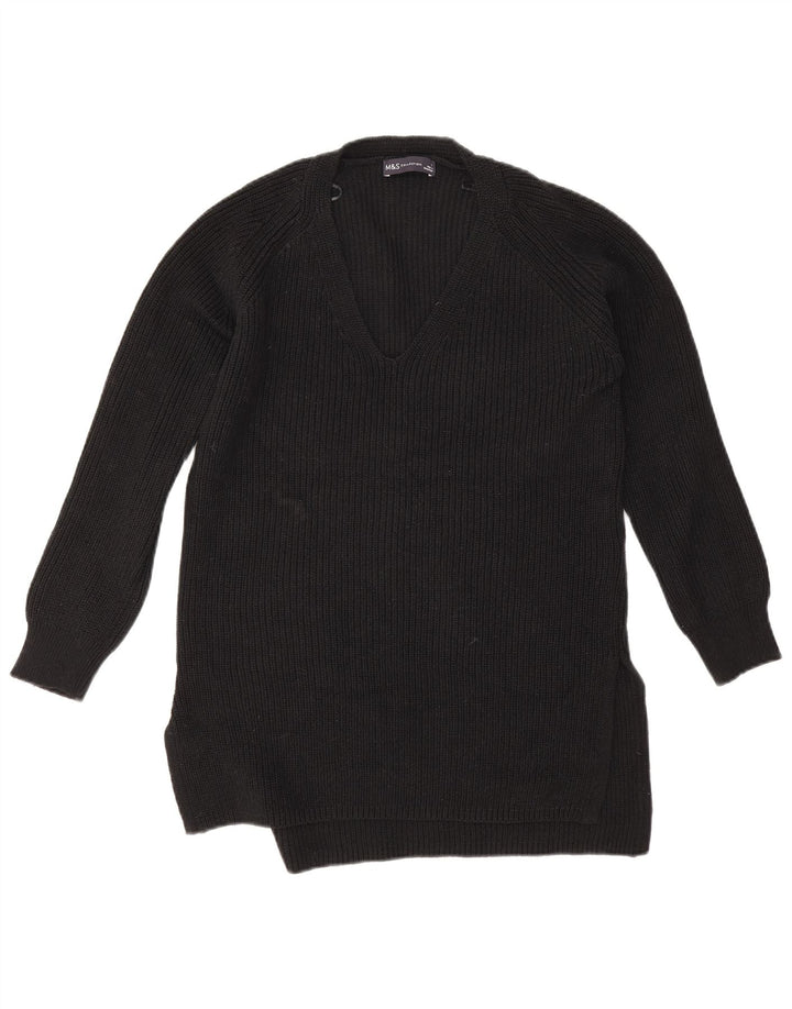 Marks & Spencer Suéter tipo jersey de gran tamaño con cuello en V para mujer UK 10 Small Negro