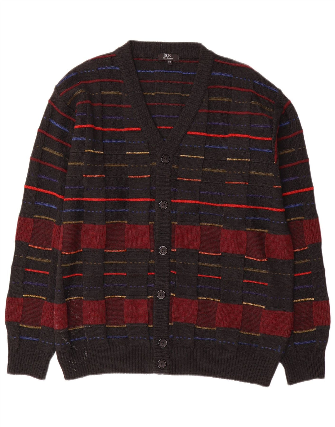Vintage hombres Cardigan suéter IT 48 medio negro comprobar lana