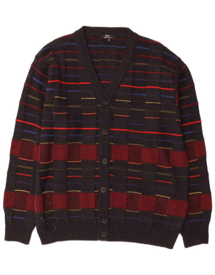 Vintage hombres Cardigan suéter IT 48 medio negro comprobar lana