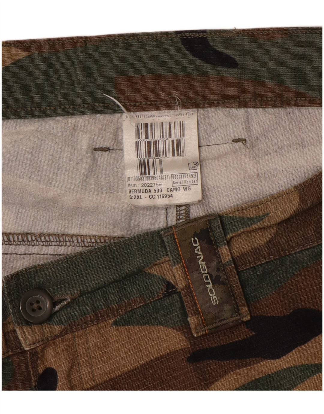 SOLOGNAC Shorts Cargo Hombre W38 XL Camuflaje Marrón