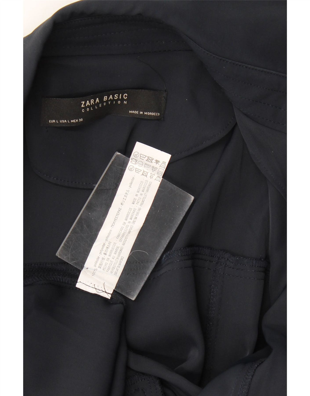 Zara Mujer Gabardina UK 46 Grande Azul Marino Poliéster