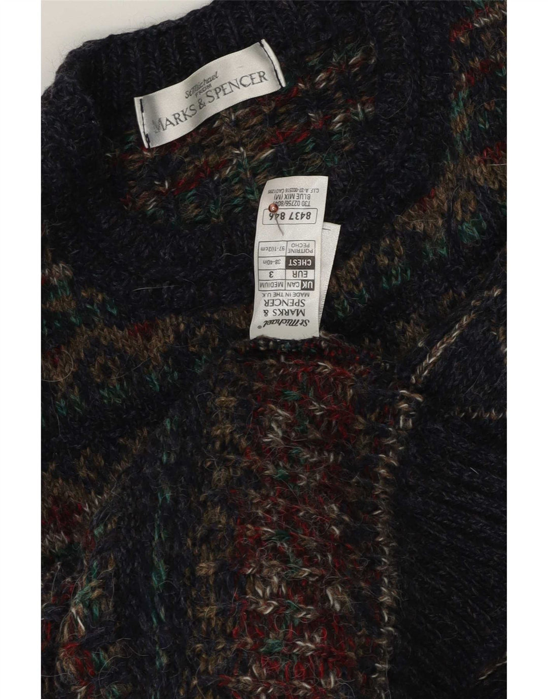 Marks & Spencer Suéter tipo jersey con cuello redondo para hombre Azul marino mediano Fair Isle