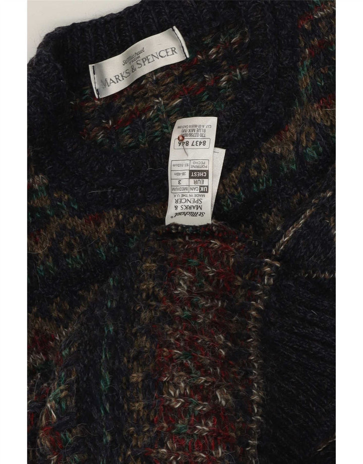 Marks & Spencer Suéter tipo jersey con cuello redondo para hombre Azul marino mediano Fair Isle