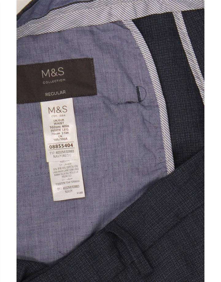 Marks & Spencer Pantalón de traje regular recto para hombre W40 L31 Azul marino