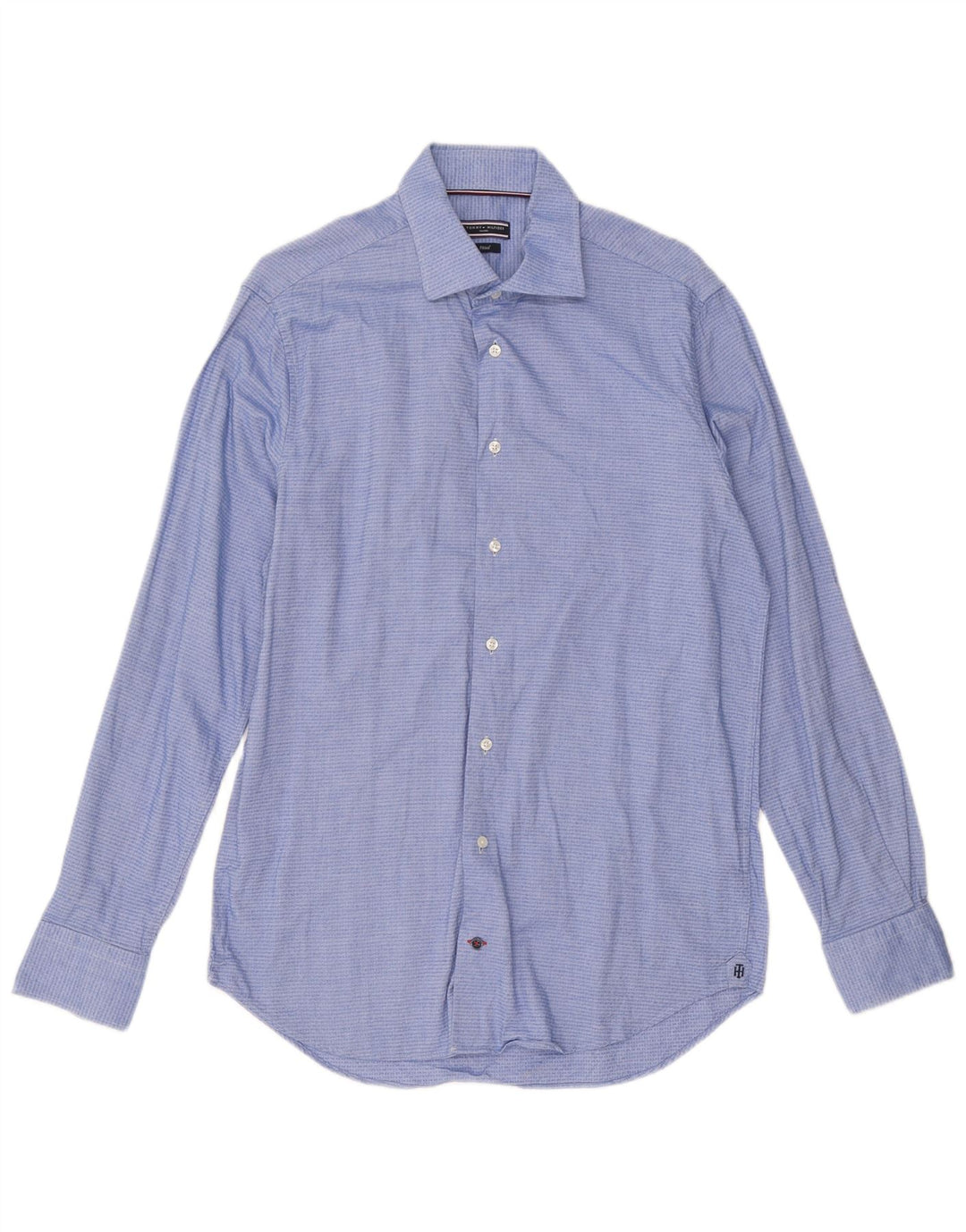 Tommy Hilfiger Camisa para hombre Talla 40 15 3/4 Algodón geométrico azul medio