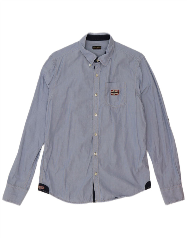 Camisa Napapijri Hombre Algodón Rayas Azul Medio