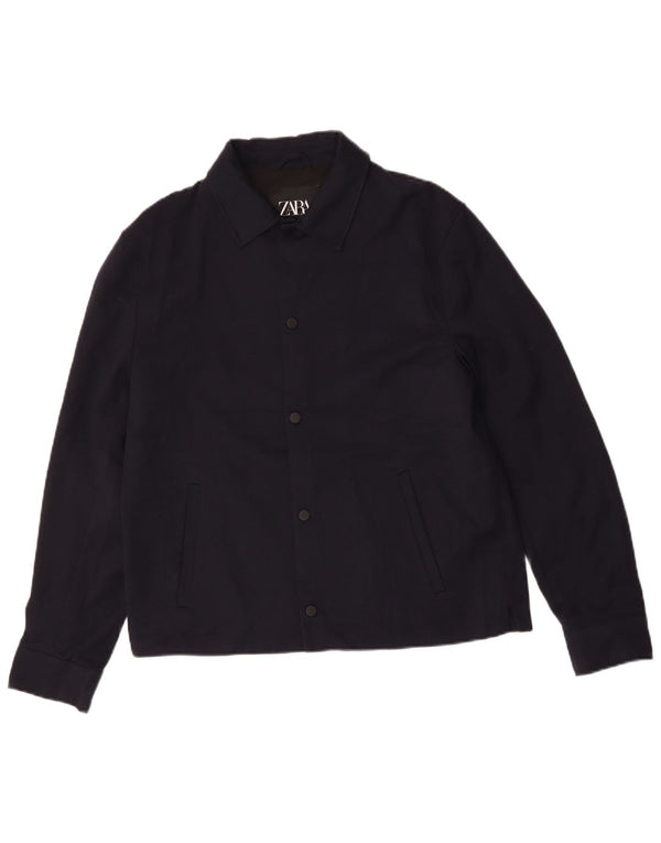 Zara Chaqueta Bomber para Hombre UK 40 Grande Poliéster Azul Marino
