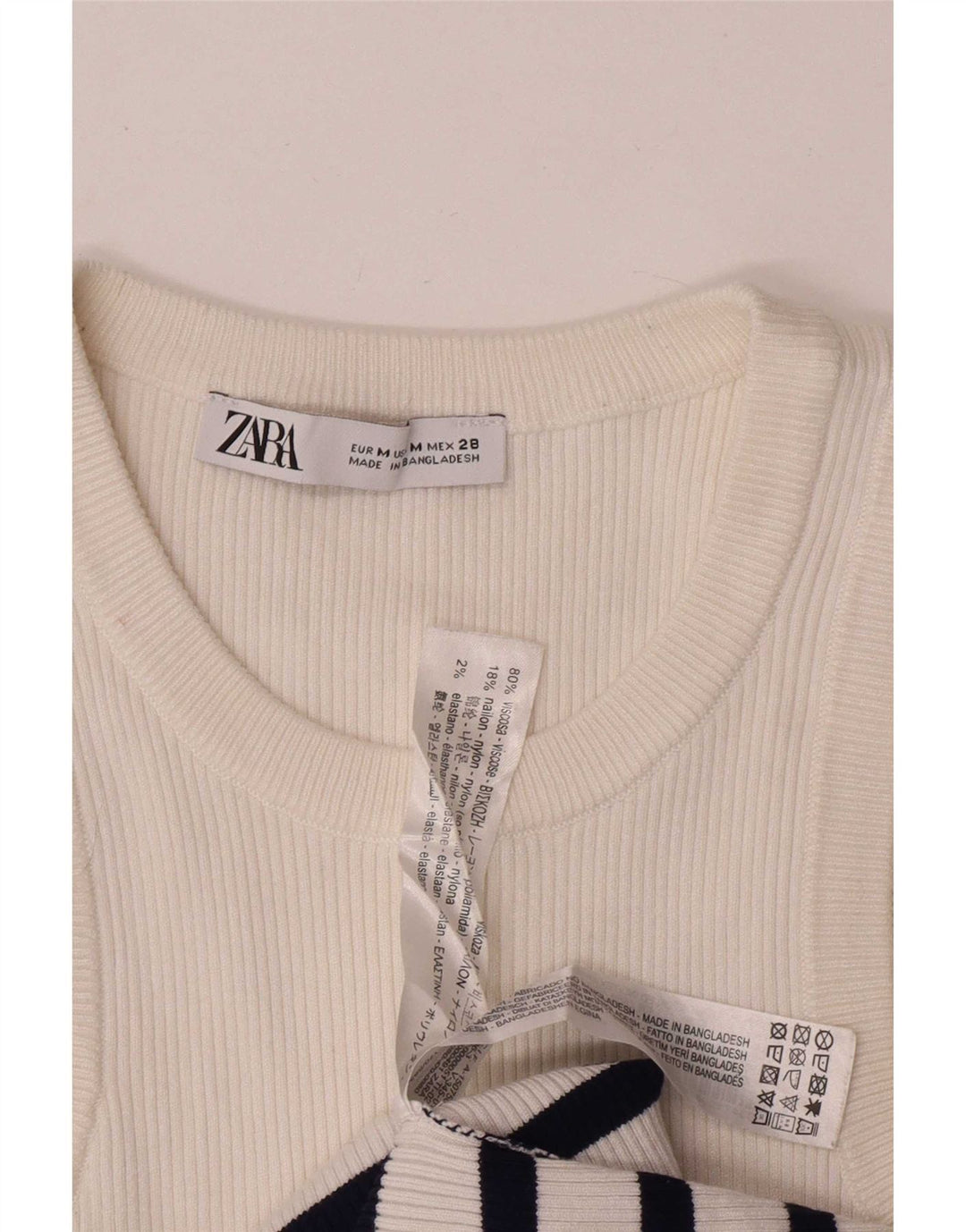 Zara Mujer Crop Vest Top UK 40 Medio Viscosa De Rayas Blancas