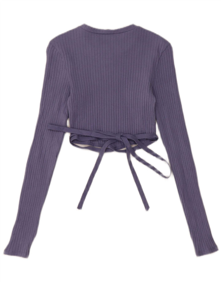 Zara Mujer Crop Top Manga Larga UK 10 Small Azul Algodón