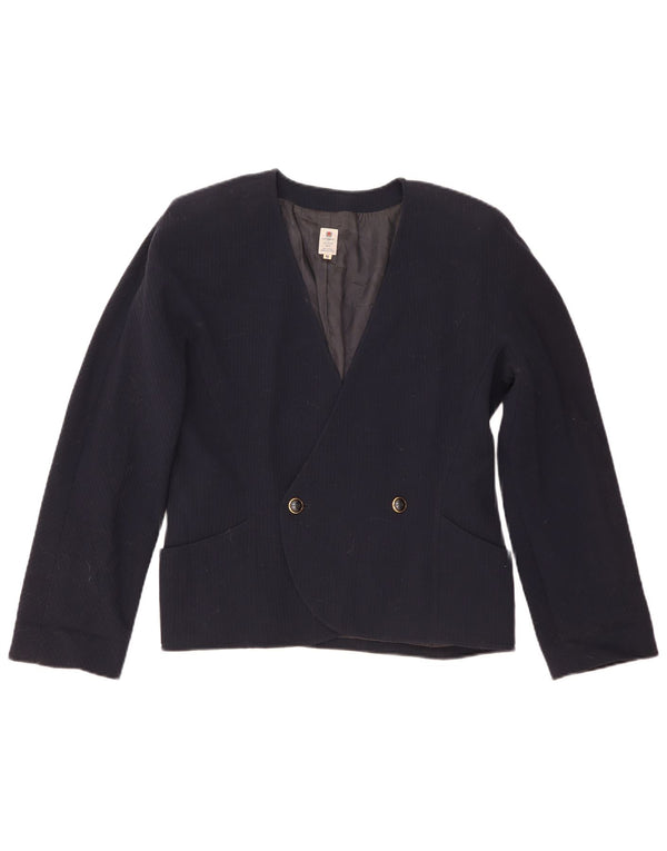 Chaqueta Blazer Cruzada Para Mujer Ungaro IT 48 XL Lana Azul Marino