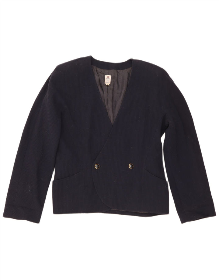 Chaqueta Blazer Cruzada Para Mujer Ungaro IT 48 XL Lana Azul Marino