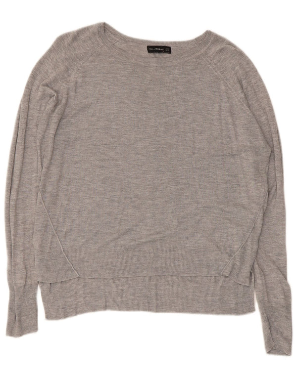 Zara Suéter Corto con Cuello Barco para Mujer UK 40 Gris Medio