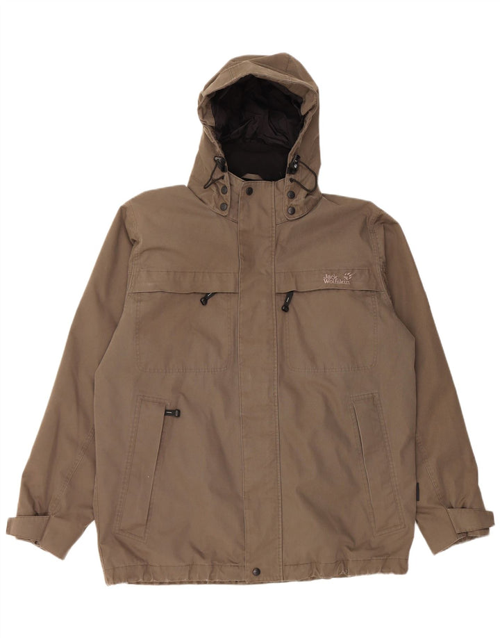 Jack Wolfskin Chaqueta cortavientos con capucha para hombre UK 40 Large Marrón Poliéster