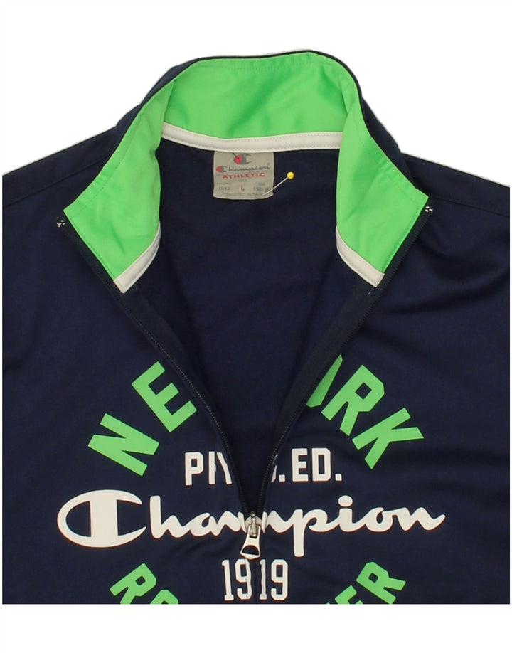 CHAMPION Boys Graphic Tracksuit Top Jacket 11-12 Years Large Navy Blue Vintage Champion and Second-Hand Champion from Messina Hembry 