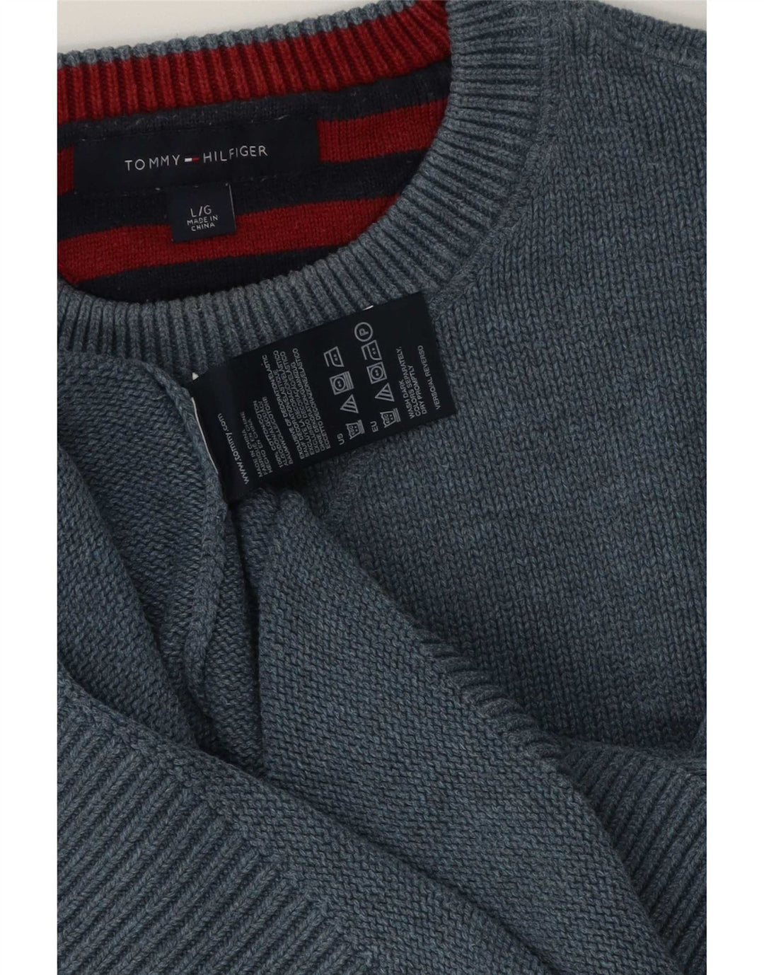 Tommy Hilfiger Jersey de cuello redondo para hombre, jersey de algodón azul grande