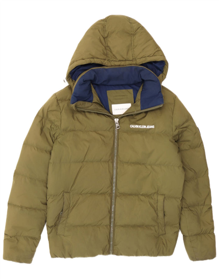 Calvin Klein Jeans Chaqueta acolchada con capucha para hombre UK 36 Small Caqui Poliéster