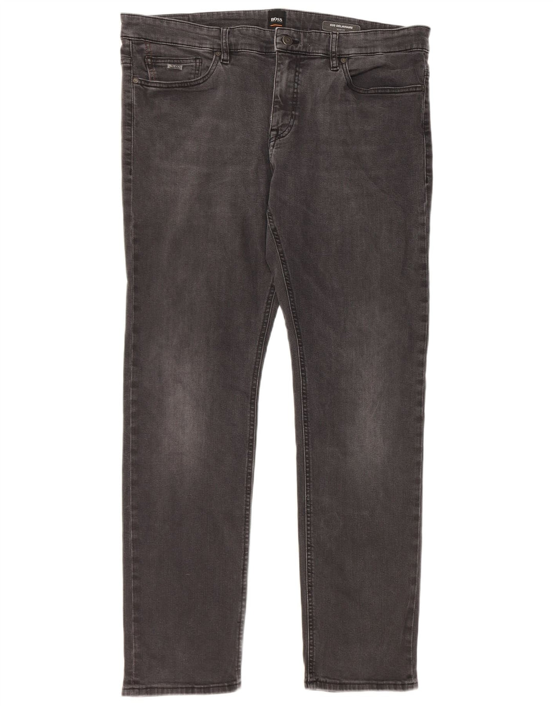 Hugo Boss Hombre Delaware Slim Jeans W38 L34 Algodón Gris