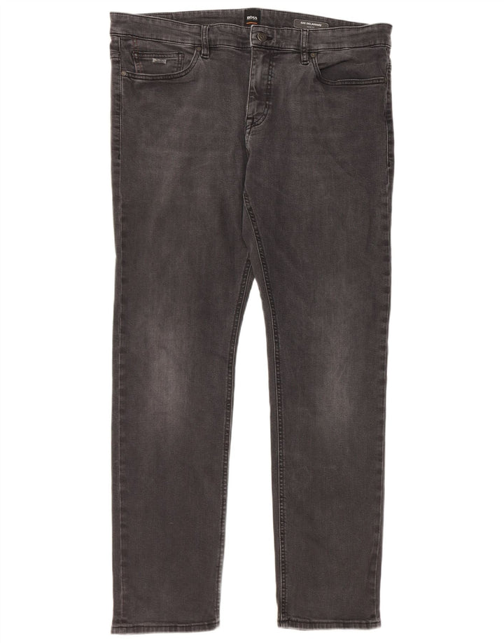 Hugo Boss Hombre Delaware Slim Jeans W38 L34 Algodón Gris