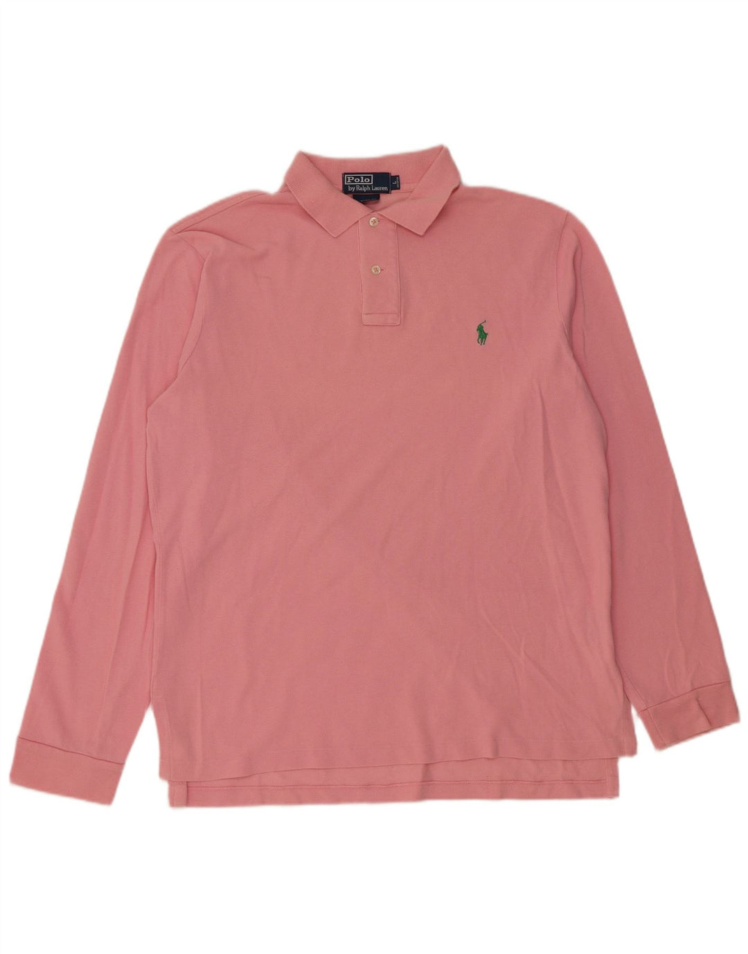 POLO RALPH LAUREN Polo de manga larga para hombre, ajuste personalizado, algodón rosa grande