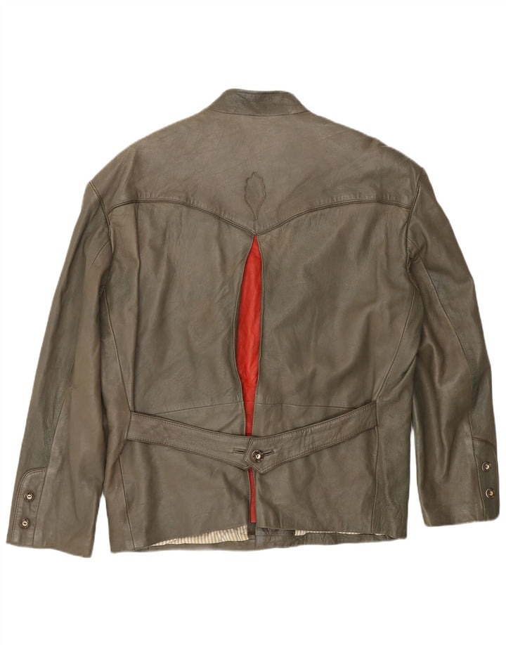 VINTAGE Womens 1 Button Leather Blazer Jacket UK 18 XL Khaki Leather Vintage Vintage and Second-Hand Vintage from Messina Hembry 