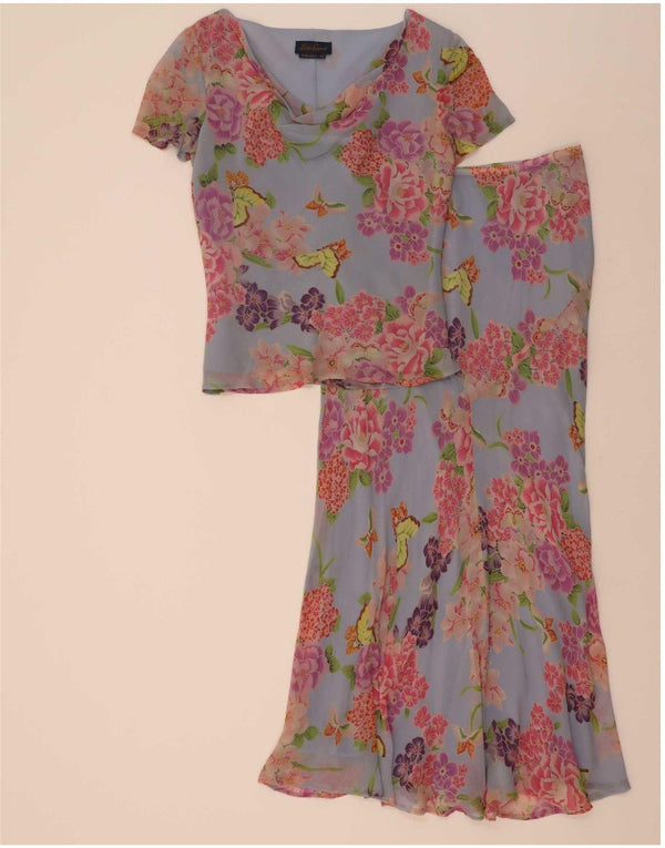 Luisa Spagnoli Conjunto de falda de 2 piezas para mujer IT 42 Medium W30 Seda floral azul