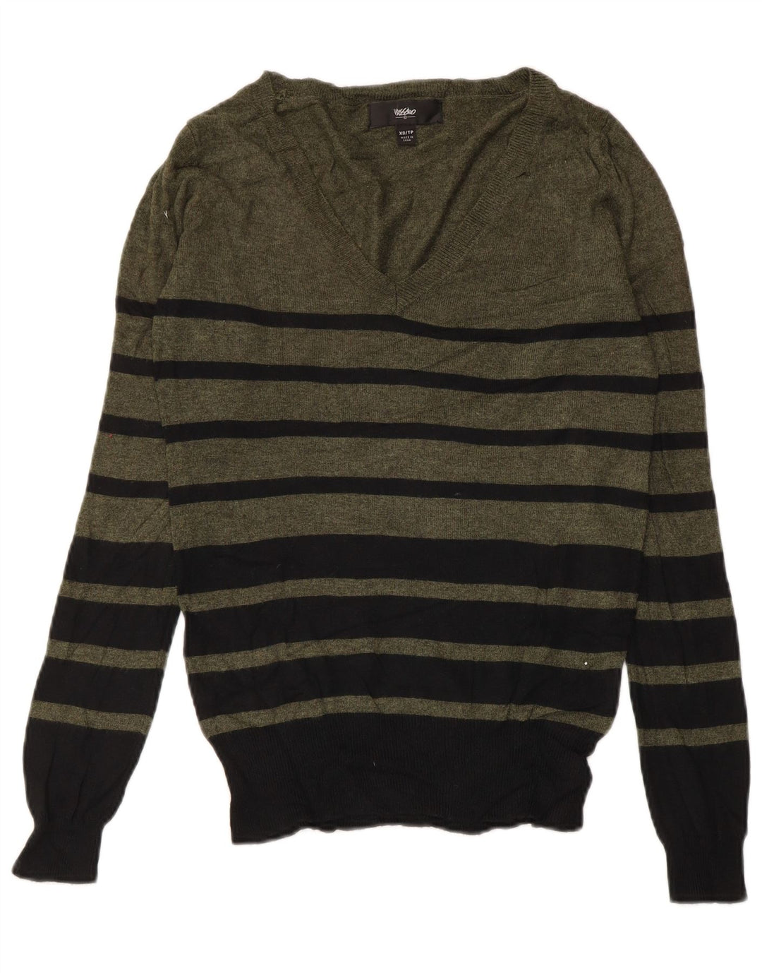 MOSSIMO Jersey con cuello en V para mujer UK 6 XS Nylon a rayas caqui