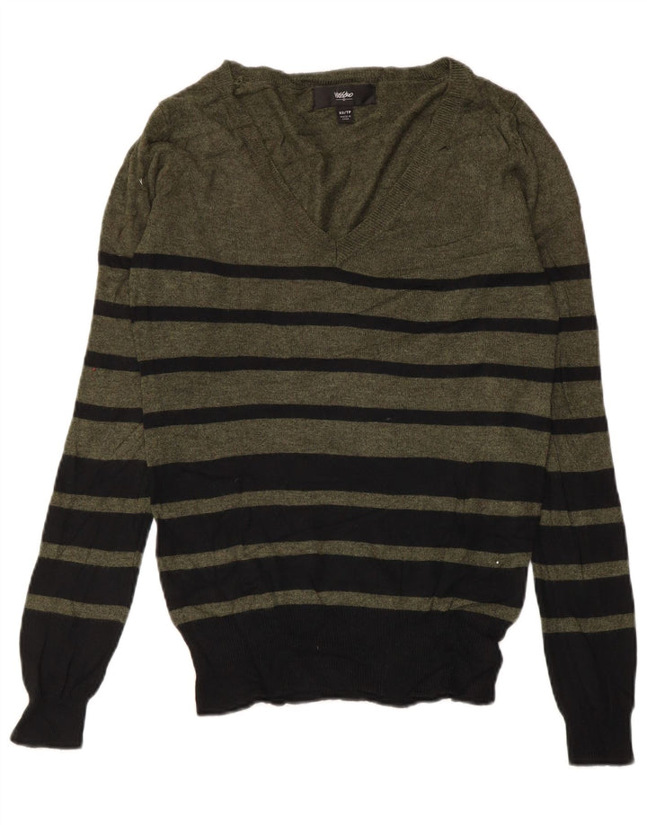 MOSSIMO Jersey con cuello en V para mujer UK 6 XS Nylon a rayas caqui