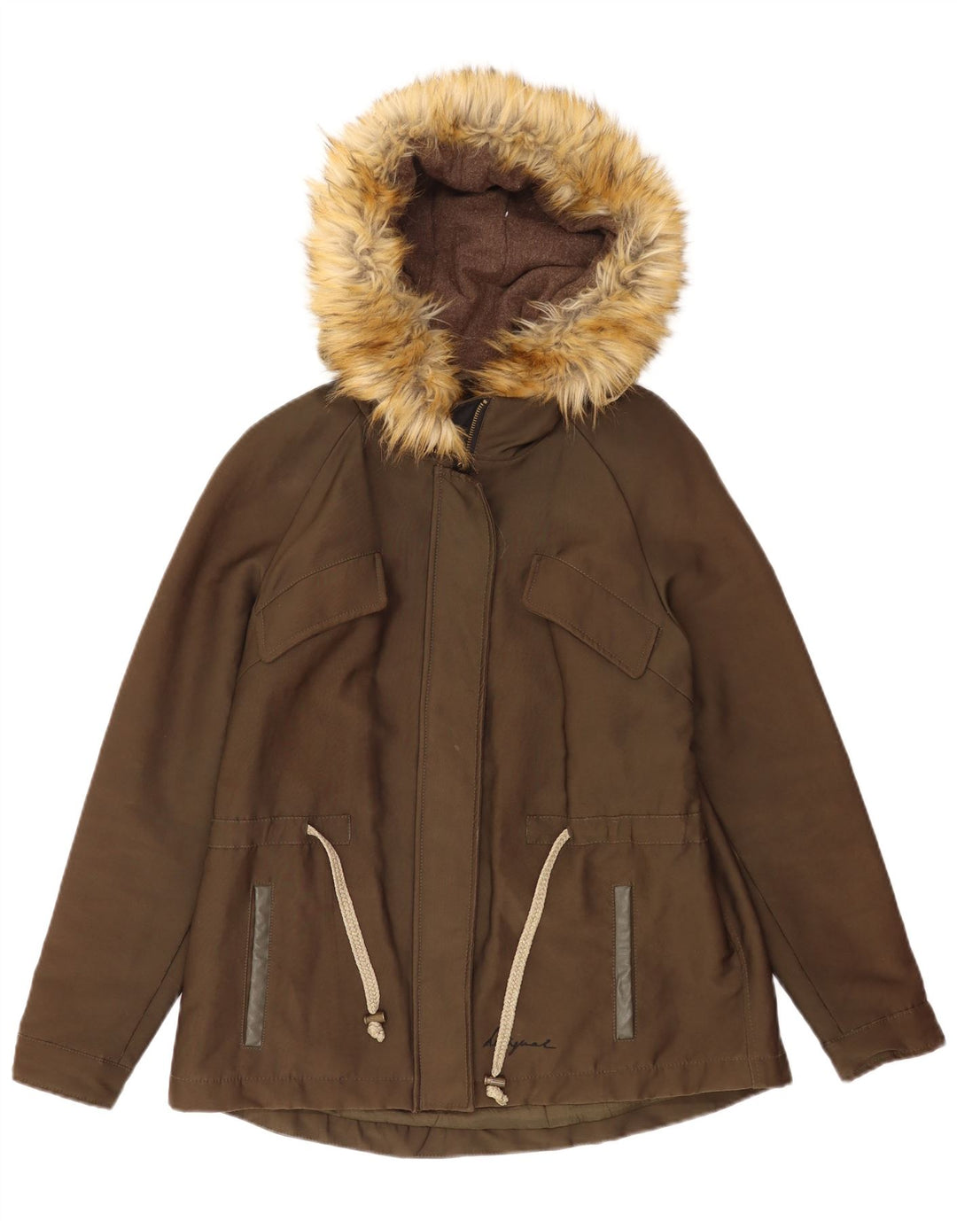 Desigual Chaqueta Parka Con Capucha Gráfica Para Mujer EU 38 Algodón Caqui Mediano