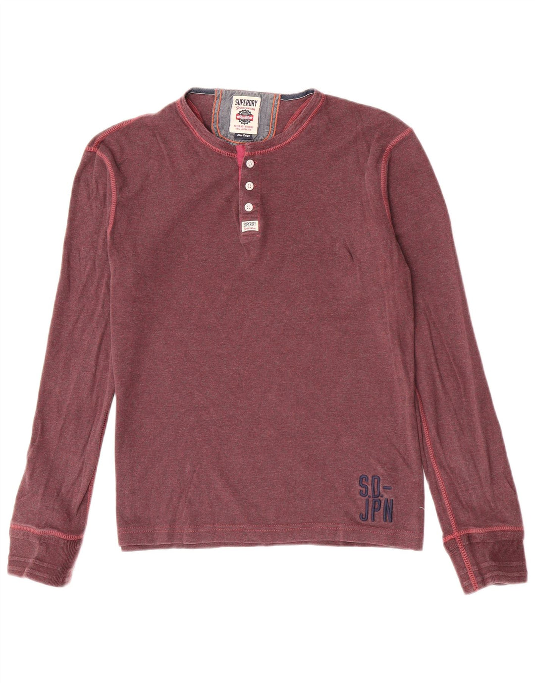 Superdry Top ajustado de manga larga de algodón granate para hombre