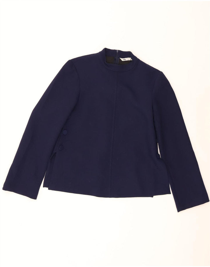 Zara Mujer Blusa Manga Larga Top UK 6 XS Azul Marino Poliéster