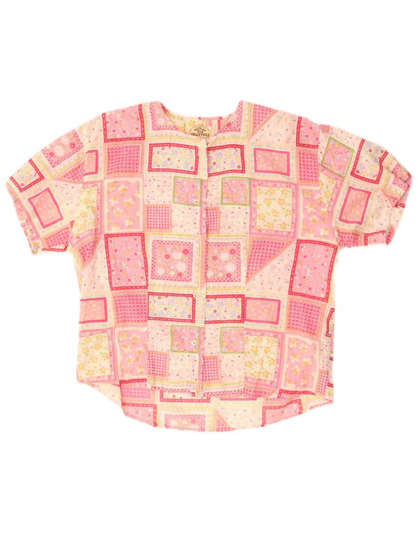 Vintage mujer camisa de manga corta blusa Reino Unido 16 gran patchwork rosa
