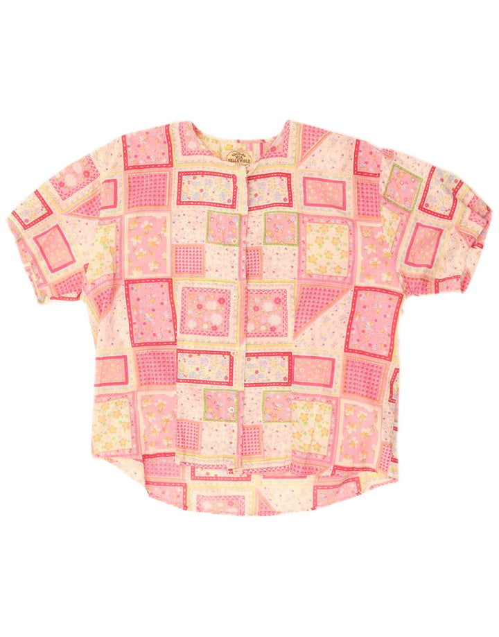 Vintage mujer camisa de manga corta blusa Reino Unido 16 gran patchwork rosa