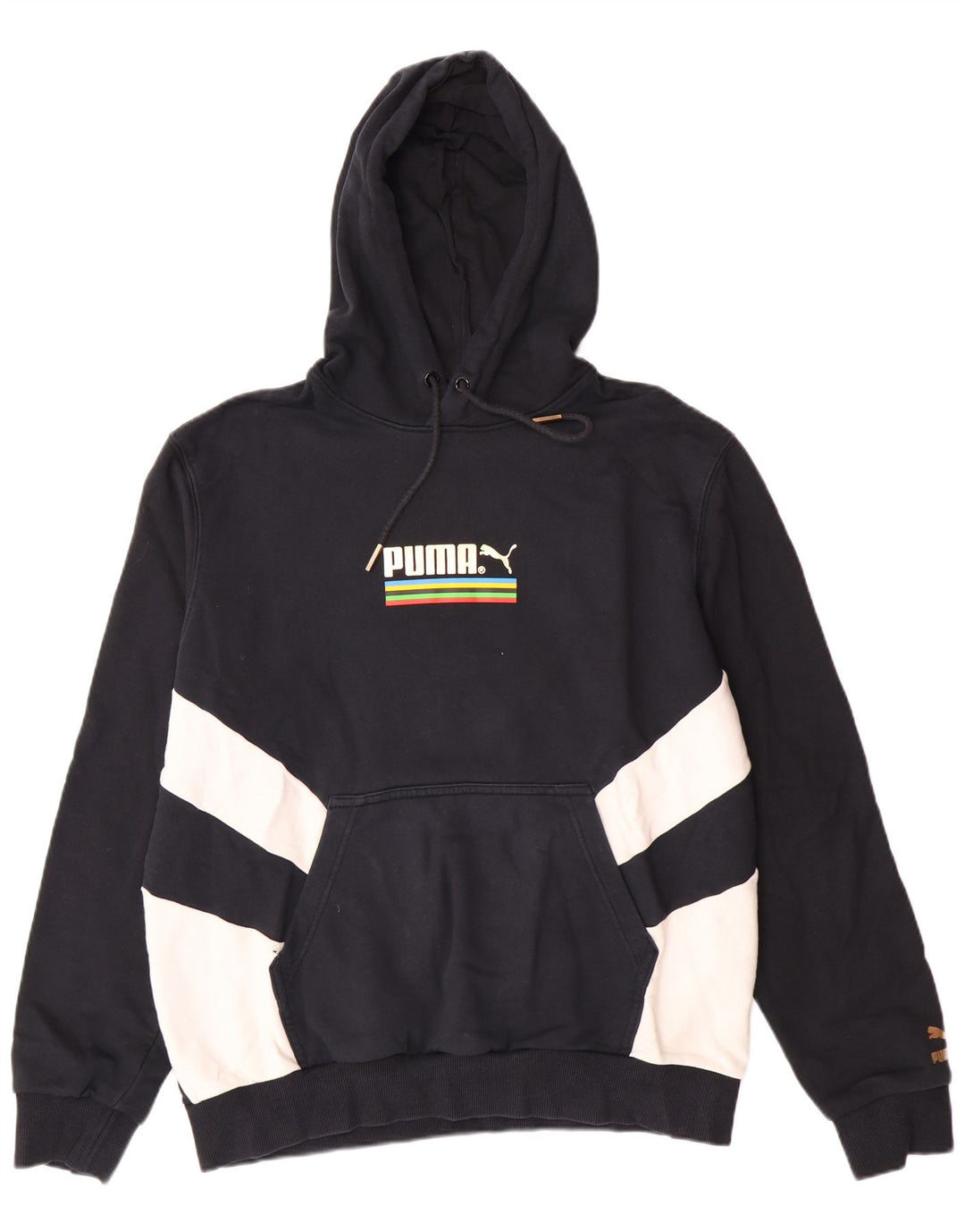 PUMA Jersey con capucha gráfica para hombre, talla grande, algodón negro con bloques de color