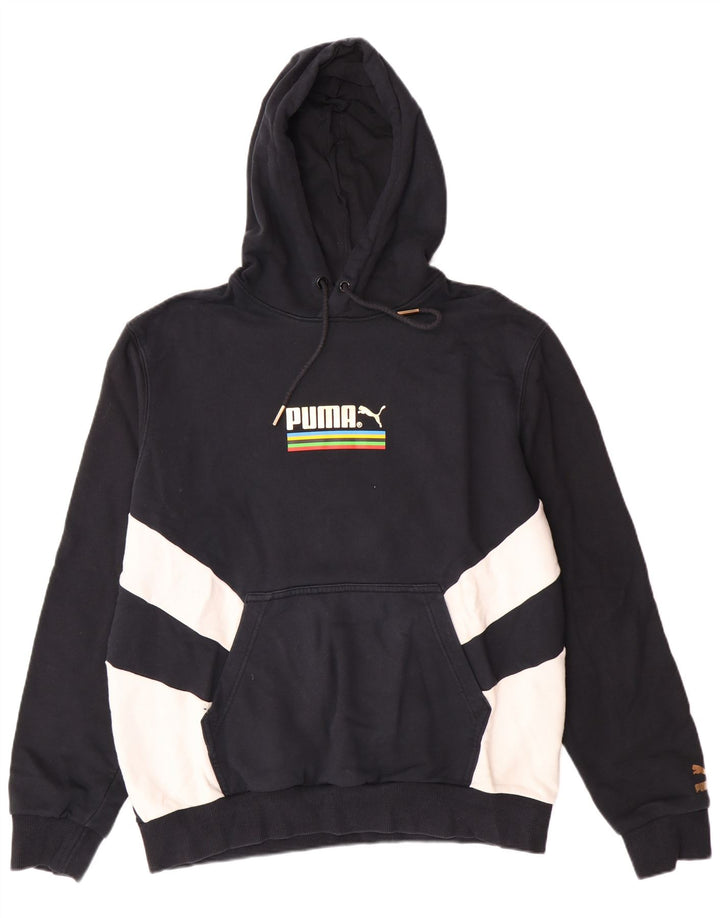 PUMA Jersey con capucha gráfica para hombre, talla grande, algodón negro con bloques de color