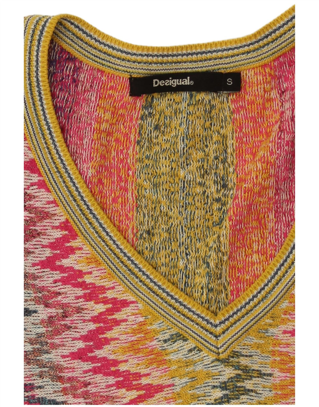 DESIGUAL Suéter con cuello en V para mujer UK 10 Small Multicolor Chevron