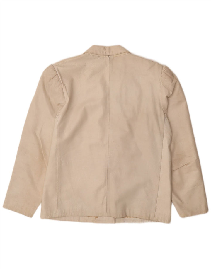 Vintage mujer cuero 2 piezas falda conjunto Reino Unido 12 medio W26 blanco apagado