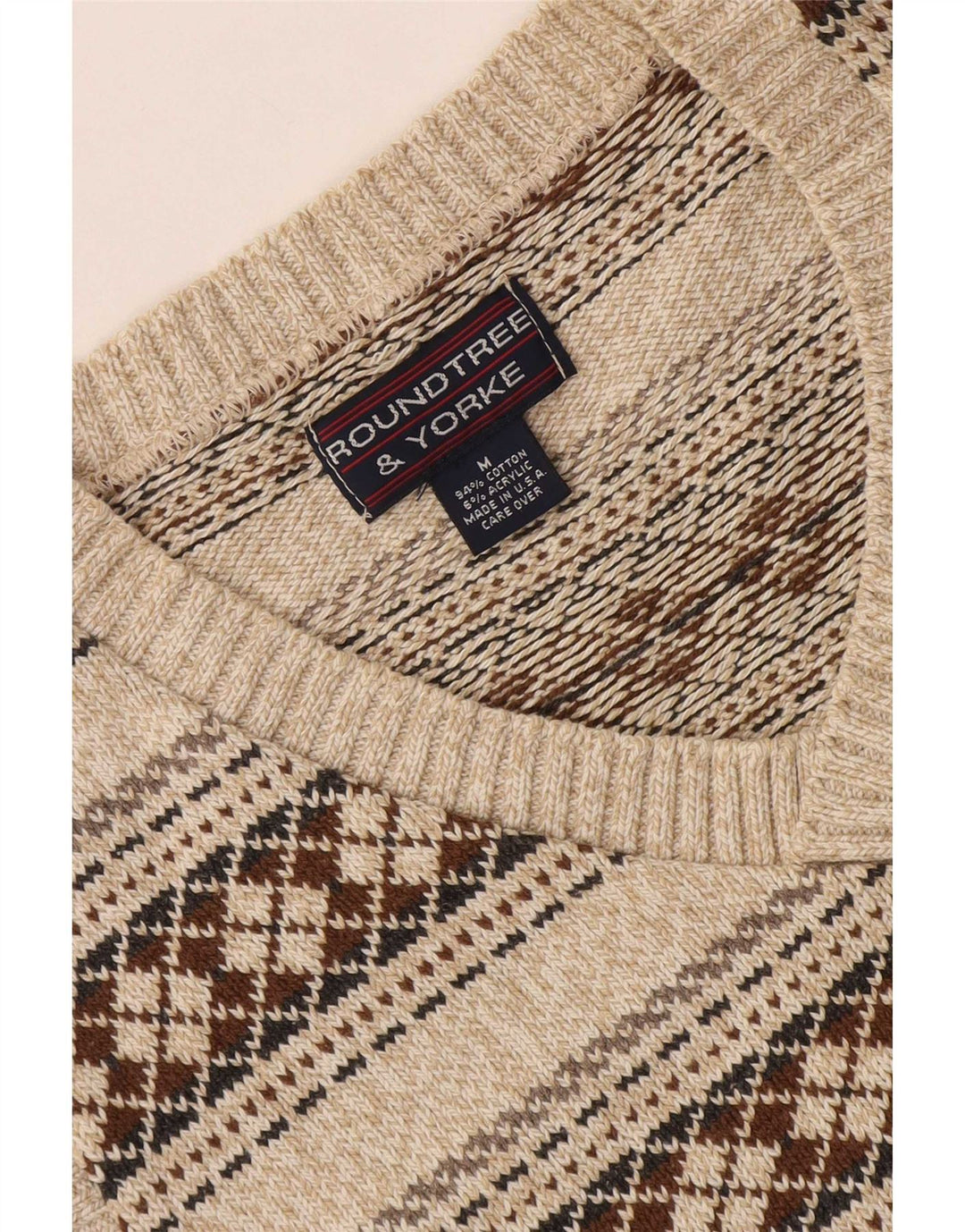 Jersey con cuello en V para hombre de Roundtree & Yorke Algodón geométrico en beige medio