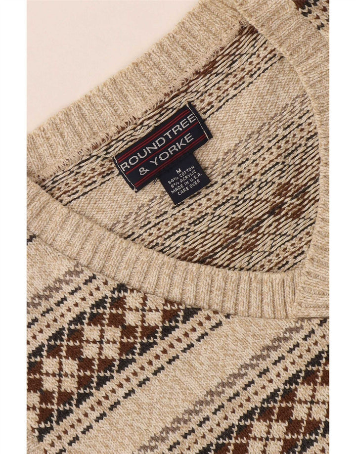 Jersey con cuello en V para hombre de Roundtree & Yorke Algodón geométrico en beige medio