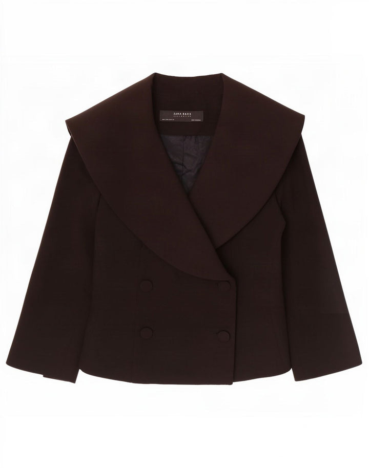 Zara Mujer Chaqueta Blazer De Doble Botonadura UK 10 Small Acetato Negro
