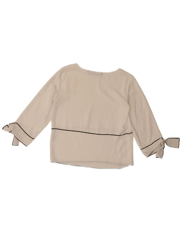 Zara Mujer Blusa Manga 3/4 Top UK 6 XS Poliéster Blanco