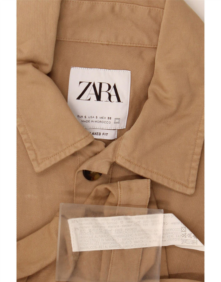 ZARA Hombre Camisa Relaxed Fit Small Algodón Beige