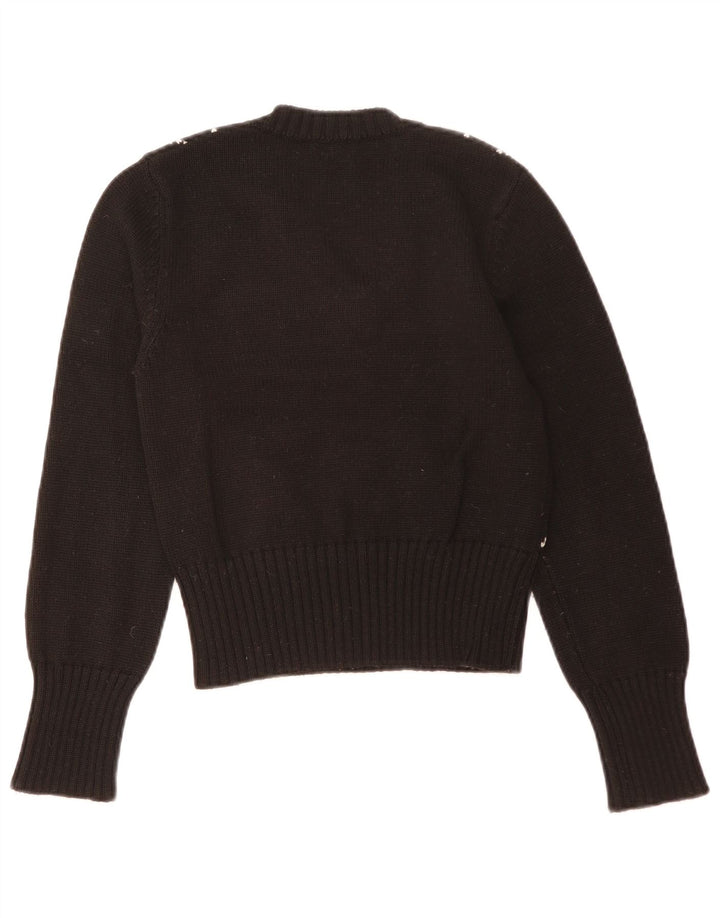 Benetton Jersey Con Cuello En V Para Mujer UK 42 Mediano Negro Argyle/Diamond